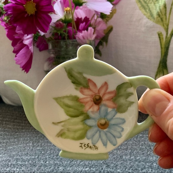Vintage Tea Bag Caddy Holder / Hand Painted Ceramic Tea Bag Holder Trinket Dish. - Picture 10 of 12
